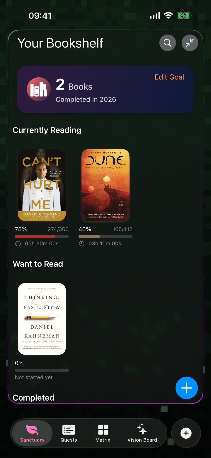 The Bookshelf screen