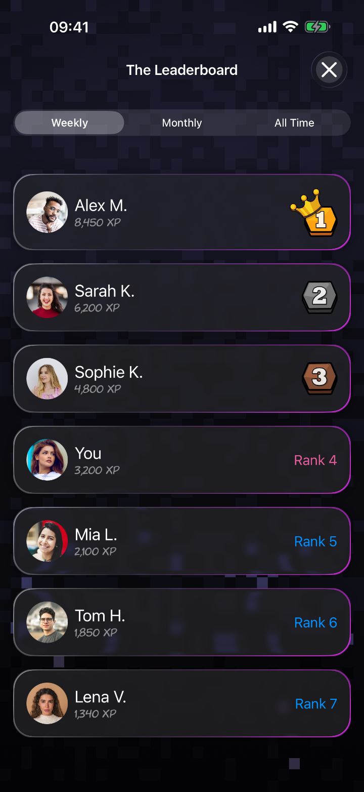 The Leaderboard screen